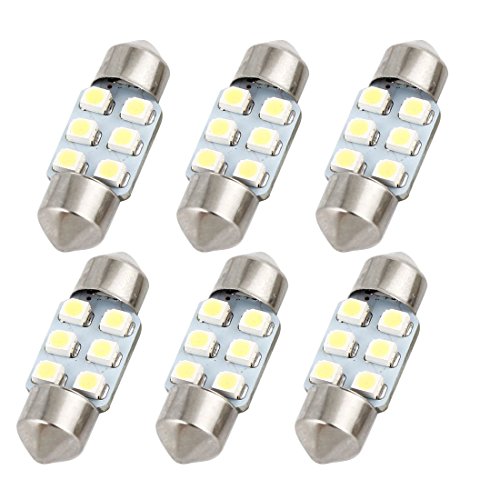 Lampara de cupula de feston - SODIAL(R)6 pzs 31mm 3528 6 SMD Blanco LED Luz de coche de cupula de feston 3022 Interno