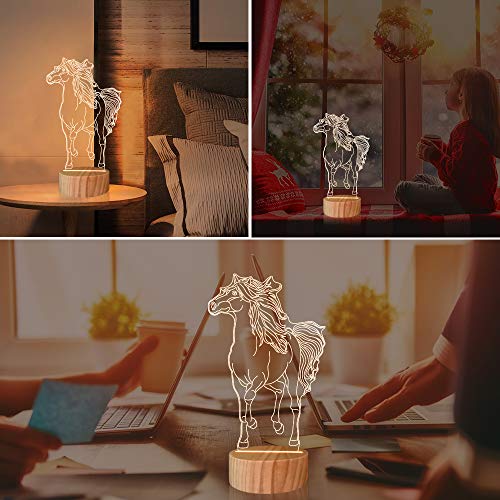 Lámpara de noche LED con diseño de caballo, 3D, luz blanca cálida, lámpara de mesa para niños y niñas, decoración de habitaciones