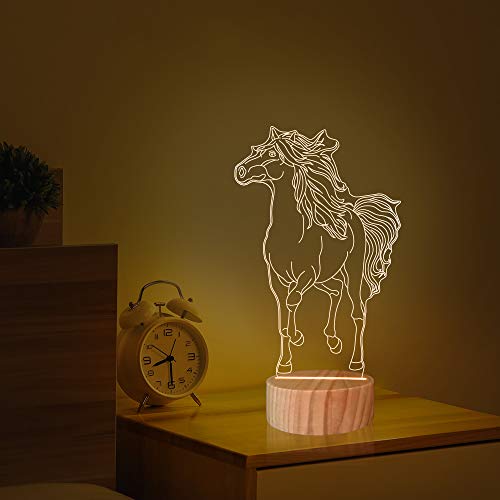 Lámpara de noche LED con diseño de caballo, 3D, luz blanca cálida, lámpara de mesa para niños y niñas, decoración de habitaciones