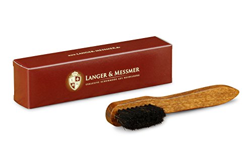 Langer & Messmer kit de 2 cepillos para zapatos hechos de 100% de crin de cavallo - el cepillo ideal para la suela y el talón (negro/negro)