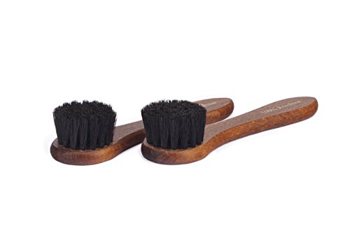 Langer & Messmer Set de 2 cepillos con 100% cerdas de crin de caballo para la limpieza y el cuidado de zapatos de piel (negro/negro)
