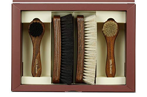 Langer & Messmer Set de 4 cepillos con cerdas de crin de caballo para la limpieza y el cuidado de zapatos de piel de calidad de cuero liso
