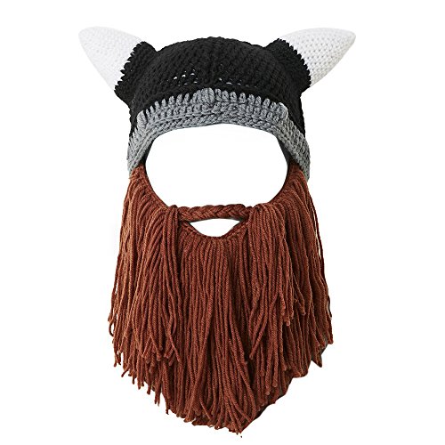 Lantra Besa Sombrero de Barba para Cosplay de Pirata Vikingo para Mujer y Hombre Divertido Sombrero de Punto para Carnaval Fiesta de Cumpleaños de Halloween Barba Marrón para Adultos Corta