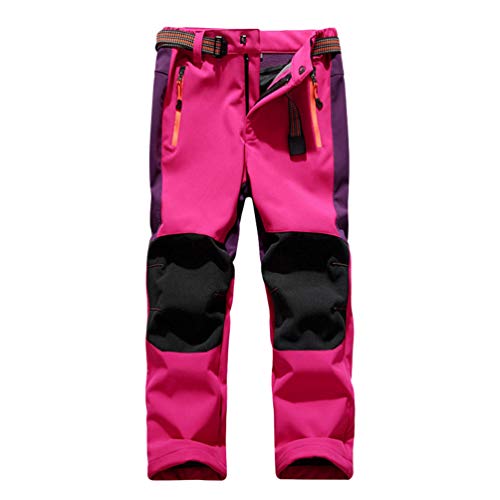 LaoZan Sintético Cachemir Pantalones Senderismo Niño Niña Pantalon Softshell Impermeable Transpirable Pantalones Trekking Montaña (Pink#1,XL)
