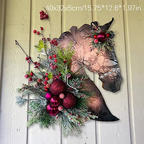 lefeindgdi Adornos colgantes para puerta delantera, Navidad doma madera caballo cabeza puerta percha, festival hogar vacaciones decoraciones para Navidad