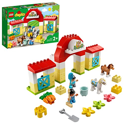 LEGO 10951 Duplo Establo con Ponis, Juguete de construcción para Niños de a Partir de 2 años con Figuritas de Jinetes y Caballos