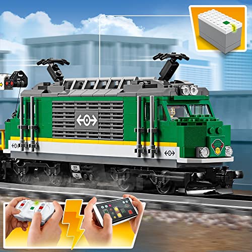 LEGO 60198 City Tren de Mercancías con Motor, Juguete Teledirigido para Niños de 6 Años con 4 Vagones, Vías y Accesorios