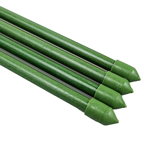 Lestree Juego de 20 estacas de jardín de 18 pulgadas de fibra de vidrio verde para plantas de soporte de estaca resistente con revestimiento de plástico para árboles de tomate
