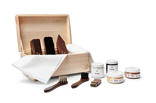 Lettro Box Kit Completo para el Cuidado del Cuero, Kit de Cuidado para Botas y Zapatos de Cuero, Juego de Cepillos de Pelo de Caballo y Kit de Limpieza de Cuero con Caja de Regalo