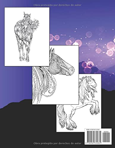 Libro Colorear: Libro de Colorear para Adultos 50 Unilateral Diseños de Caballos Libro de Colorear de Caballos para Aliviar el Estrés para Colorear Regalo para Adultos para amantes de los caballos