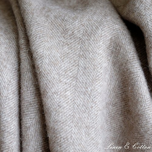 Linen & Cotton Manta Sofa/Mantas de Cama de Lujo STONEWOLD - 100% Pura Lana Merino, Marrón/Natural (140 x 200cm) Plaid/Blanket/Funda Single Matrimonial de Lana Oveja Ideal para el Invierno