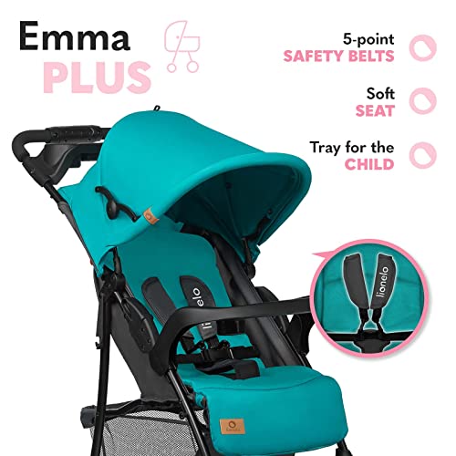 LIONELO Emma Plus Silla de paseo hasta 15 kg 6-36M Respaldo ajustable Cinturón de seguridad de 5 puntos Capucha profunda Organizador para padres Vivid Turquoise