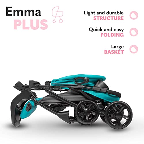 LIONELO Emma Plus Silla de paseo hasta 15 kg 6-36M Respaldo ajustable Cinturón de seguridad de 5 puntos Capucha profunda Organizador para padres Vivid Turquoise
