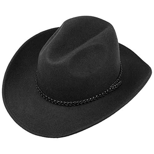 LIPODO Sombrero de Cowboy Hombres/Mujeres - Sombrero del Oeste de 100% Fieltro de Lana - Sombrero de Rodeo con Banda de Piel - Negro - 60-61 cm