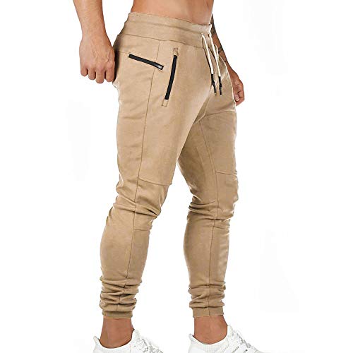 Litthing Pantalones de Chándal Hombre Pantalones Deportivos en Algodón Trouser Jogger Largos de Deporte Sweat Pants Elástica Fitness Casuales (Caqui, M)