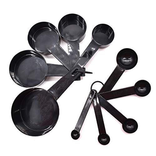 Liwein Cucharas Medidoras, Juego 10 Piezas Vasos Medidores de Plástico Tazas de Medición para Hornear Cocinar Medir Líquidos Sólidos Negro