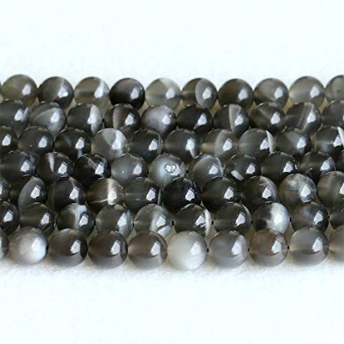 LKBEADS 1 hebra natural de piedra lunar negra de destello redondo de bolas de piedras preciosas sueltas de 6 mm, 8 mm, 10 mm, 12 mm de largo 05146 Code-HIGH-29699