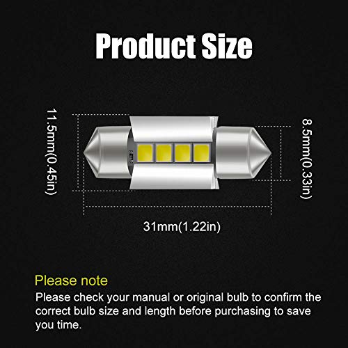 LncBoc 31mm C5W LED Feston 4SMD-3030 LED Blanca Luz Interior de Coche Festón Lámpara Blanco C5W luz de la placa del adorno de la boveda del bulbo Auto Dome Bombilla 2 Paquetes