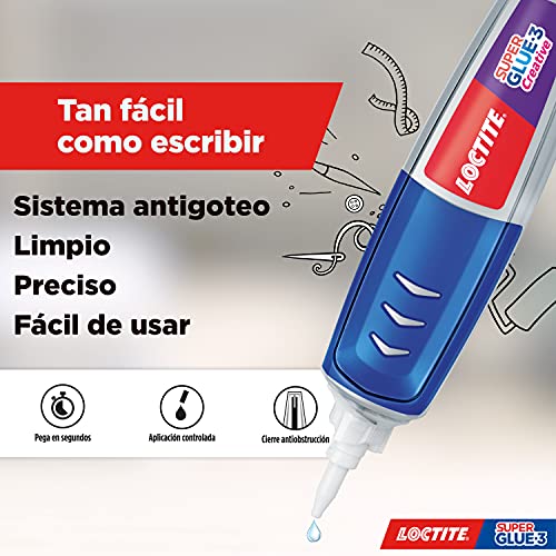 Loctite Super Glue-3 Creative Pen, adhesivo transparente con forma de bolígrafo, pegamento instantáneo y universal antigoteo, fácil de usar y de gran precisión, 1x3 g