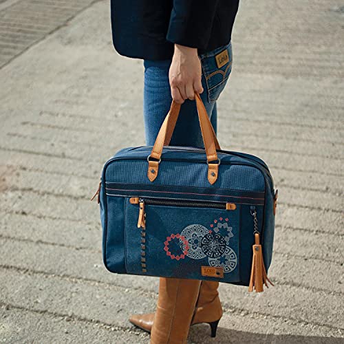 Lois - Bolso maletin Portatil para Trabajo Mujer. Portadocumentos Ordenador 15 6 Pulgadas. Piel PU y Lona con Asa Bandolera Desmontable 310539, Color Azul