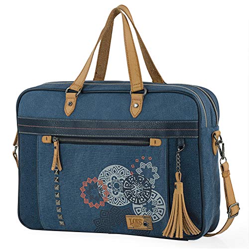 Lois - Bolso maletin Portatil para Trabajo Mujer. Portadocumentos Ordenador 15 6 Pulgadas. Piel PU y Lona con Asa Bandolera Desmontable 310539, Color Azul
