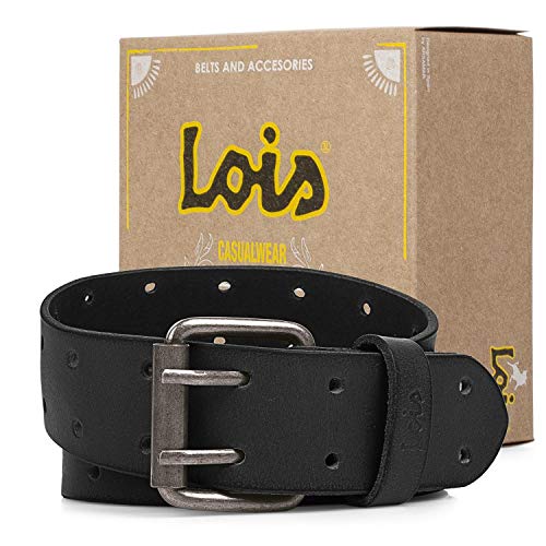 Lois - Cinturon Hombre Cuero Piel Genuina. Ancho de 40 mm. Talla Ajustable, Hecho en España, Marca Genuina y Original 501002, Color Negro