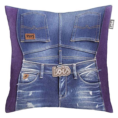 Lois Pack Funda Cojín-Tejano-50x50 cm, Algodón, Azul, 50x50, 2 Unidades