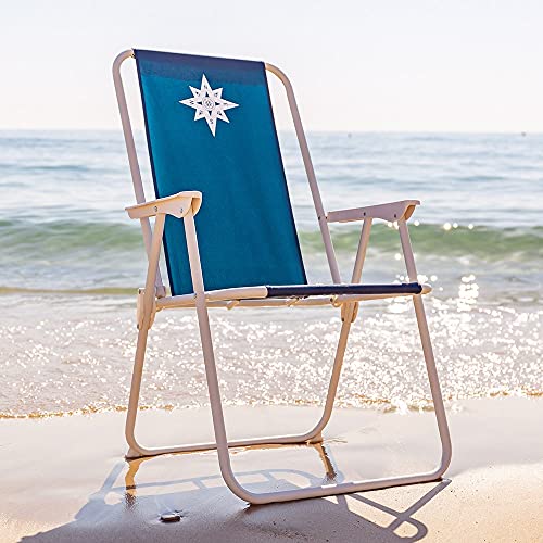 LOLAhome Silla de Playa Fija Azul Marino de Lona de 75x46x53 cm