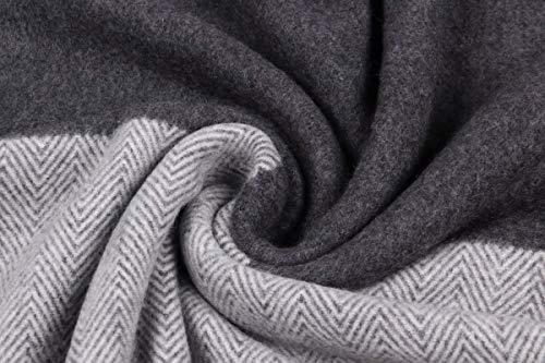 Longwu Bufanda de lana de cachemira 100% pura Pashmina Chal Wrap para mujer Bufandas gruesas largas y cálidas grandes Gris oscuro&Gris claro