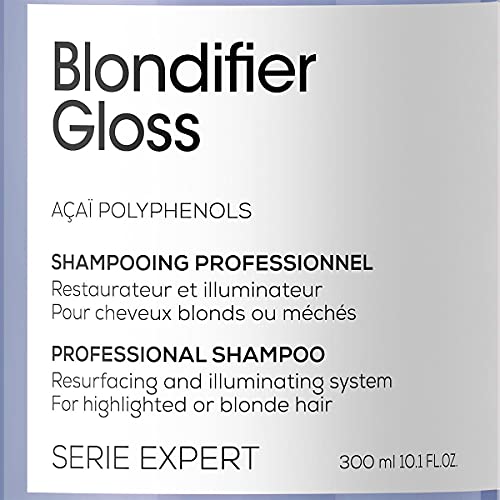 L’Oréal Professionnel | Champú Iluminador y restaurador para cabellos con mechas o rubios, Blondifier Gloss, SERIE EXPERT, 300mL