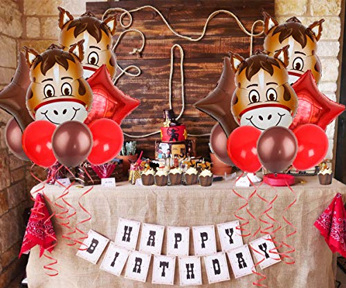 Los artículos y decoraciones de Western Cowboy Party incluyen globos para caballos y adornos para pasteles