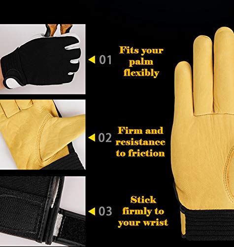 losolese Guantes de trabajo cuero 2 pares de guantes jardinería con muñeca elástica para hombres / mujeres para jardinería / corte / construcción / conducción, M / L