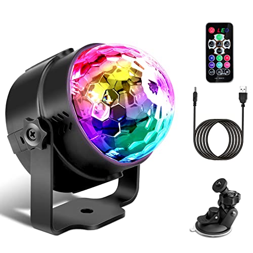 Luces Discoteca, 7 Colores RGB Luz Discoteca LED con Sonido Activado, 4M Cable USB, Giratoria de 360 ° Bola Discoteca, Ideal para Cumpleaños, Discoteca, Fiesta, Bar, Navidad, Bodas