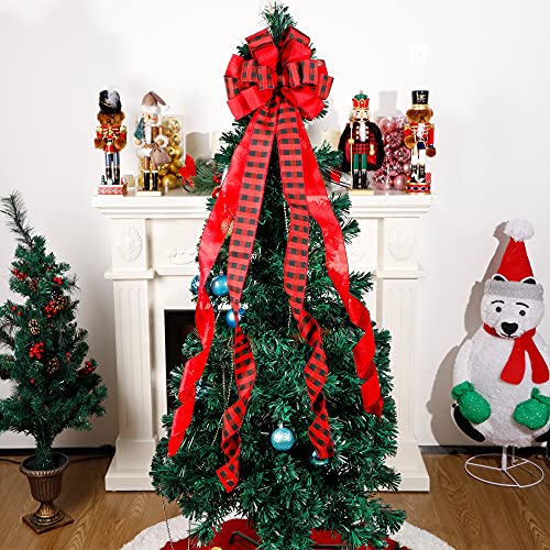 Lulu Home Arco de terciopelo de búfalo a cuadros de arpillera arco de doble capa de lazo de Navidad de la corona de lazo de Navidad para vacaciones, lazos de Navidad, negro y rojo