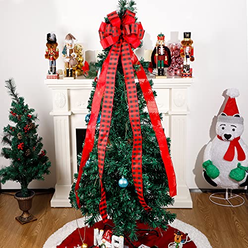 Lulu Home Arco de terciopelo de búfalo a cuadros de arpillera arco de doble capa de lazo de Navidad de la corona de lazo de Navidad para vacaciones, lazos de Navidad, negro y rojo