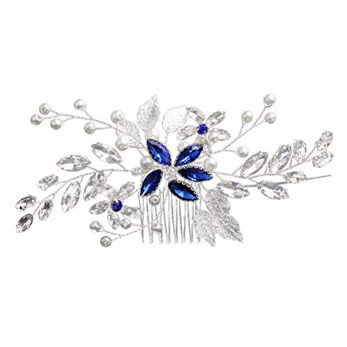 Lurrose 1 peine de pelo de novia azul con diamantes de imitación de aleación artificial perla nupcial accesorios para el pelo de novia