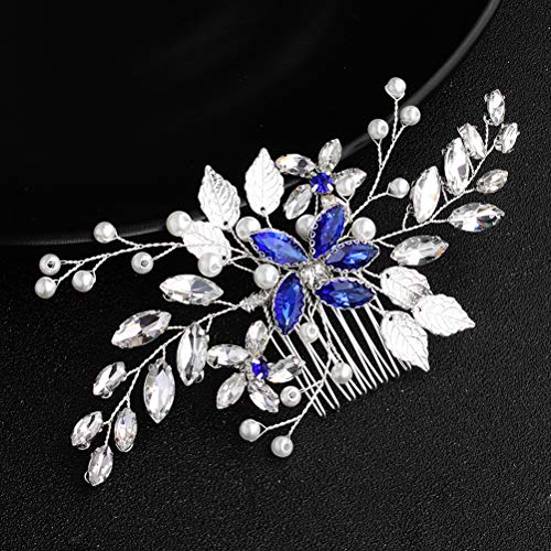 Lurrose 1 peine de pelo de novia azul con diamantes de imitación de aleación artificial perla nupcial accesorios para el pelo de novia
