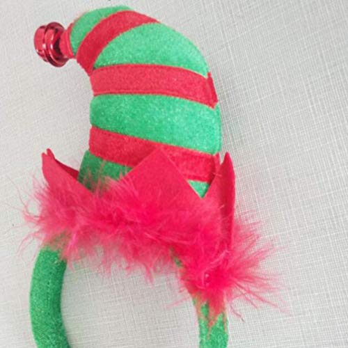 Lurrose - Diadema con gorro de elfo de Navidad, con cascabel y plumas de cascabel para disfraz de carnaval de Papá Noel