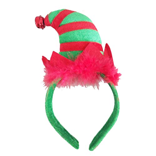 Lurrose - Diadema con gorro de elfo de Navidad, con cascabel y plumas de cascabel para disfraz de carnaval de Papá Noel