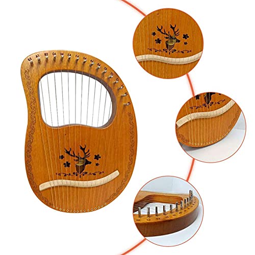 LWKBE Lyre Harp, 19 Cuerdas de Metal, Silla de Montar de Arce, Cuerpo de Caoba, Arpa de Lyra con Llave, Arpa Hecha a Mano