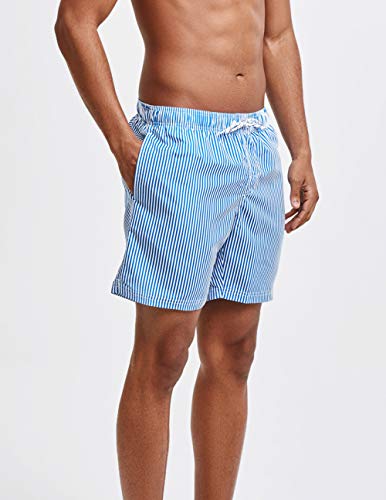 MaaMgic Shorts de Baño para Hombre Shorts de Playa Traje de Bañode Secado Rápido para Vacaciones Diseño a Rayas, Azules Rayas Verticales M