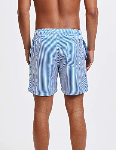 MaaMgic Shorts de Baño para Hombre Shorts de Playa Traje de Bañode Secado Rápido para Vacaciones Diseño a Rayas, Azules Rayas Verticales M