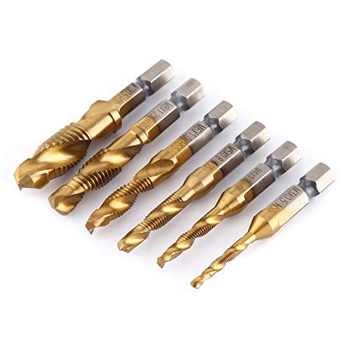 MAGT Broca Roscadora Metal, 6pcs M3-M10 Rosca Macho, M3-M10 Titanio Recubierto HSS Taladro Y Toque bits 1/4" Hex Shank, Brocas Roscadoras, Broca Macho Roscar, Brocas para Metal, Machos de Roscar