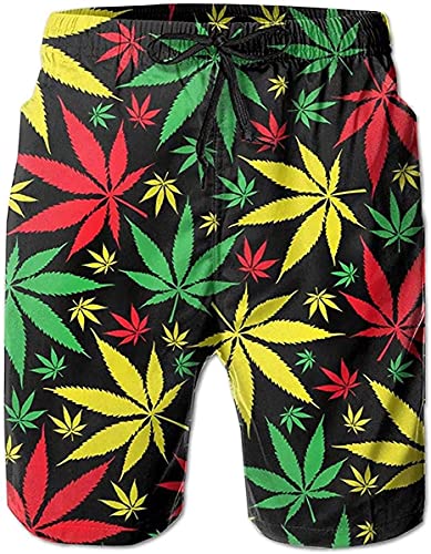 maichengxuan Funny - Bañador para hombre, diseño de marihuana jamaiquina, color verde, Negro, L