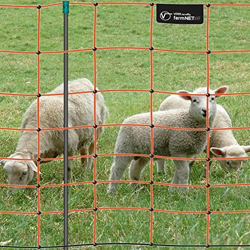 Malla eléctrica para ovejas farmNET, Rollo de 50m de Longitud y 90cm de Altura, 14 Postes, Naranja