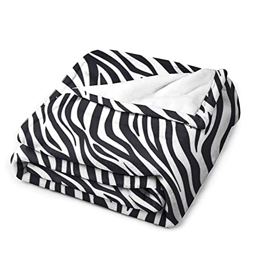 Manta de forro polar de color blanco y negro, pequeña, diseño de cebra, cálida y suave, para verano, 130 x 150 cm, cómoda y fácil de limpiar, como manta para sofá o sofá