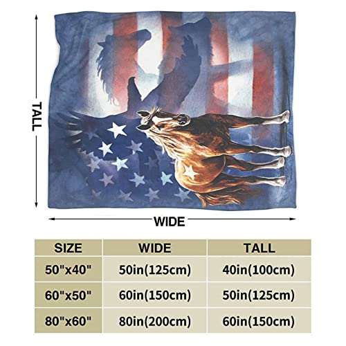Manta de Lana de Franela cálida súper Suave de Caballo de águila con Bandera Americana para sofá, Silla, Cama, Oficina y Acampar al Aire Libre