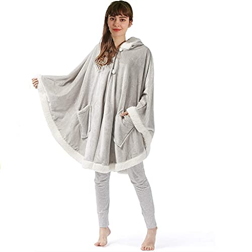 Manta de poncho, ultra suave y cómoda con capucha, manta de forro polar Sherpa para mujer, gris, talla única