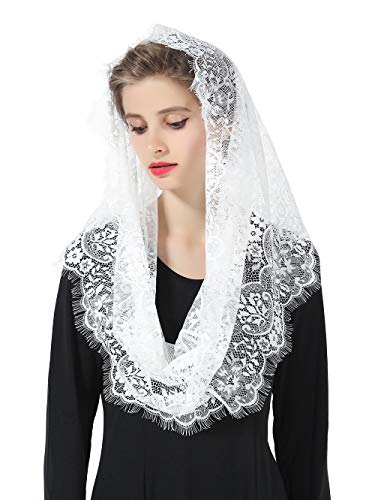 Mantilla De Encaje Española Mujer Capilla Velo Pañuelo de Iglesia Católica Bordado Chal Bufanda Negra Blanca V100