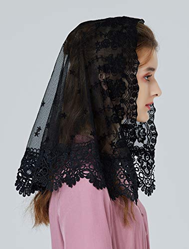 Mantilla De Encaje Española Mujer Capilla Velo Pañuelo de Iglesia Católica Bordado Chal Bufanda Negra Blanca V105